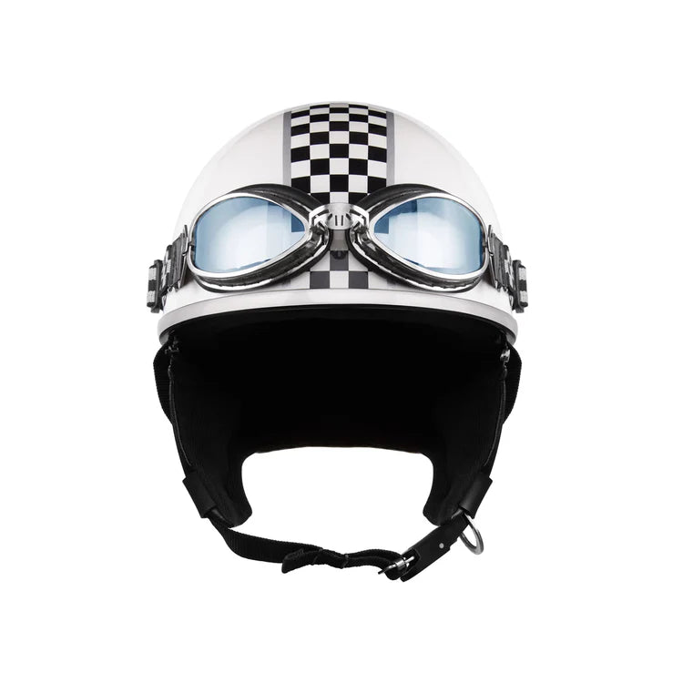 Elyra unisex vintage open face helmet glossy white with glasses